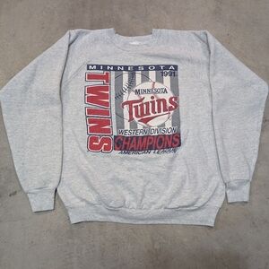 VTG 90s Minnesota Twins Mens XL Gray Sweater Western Division Champions